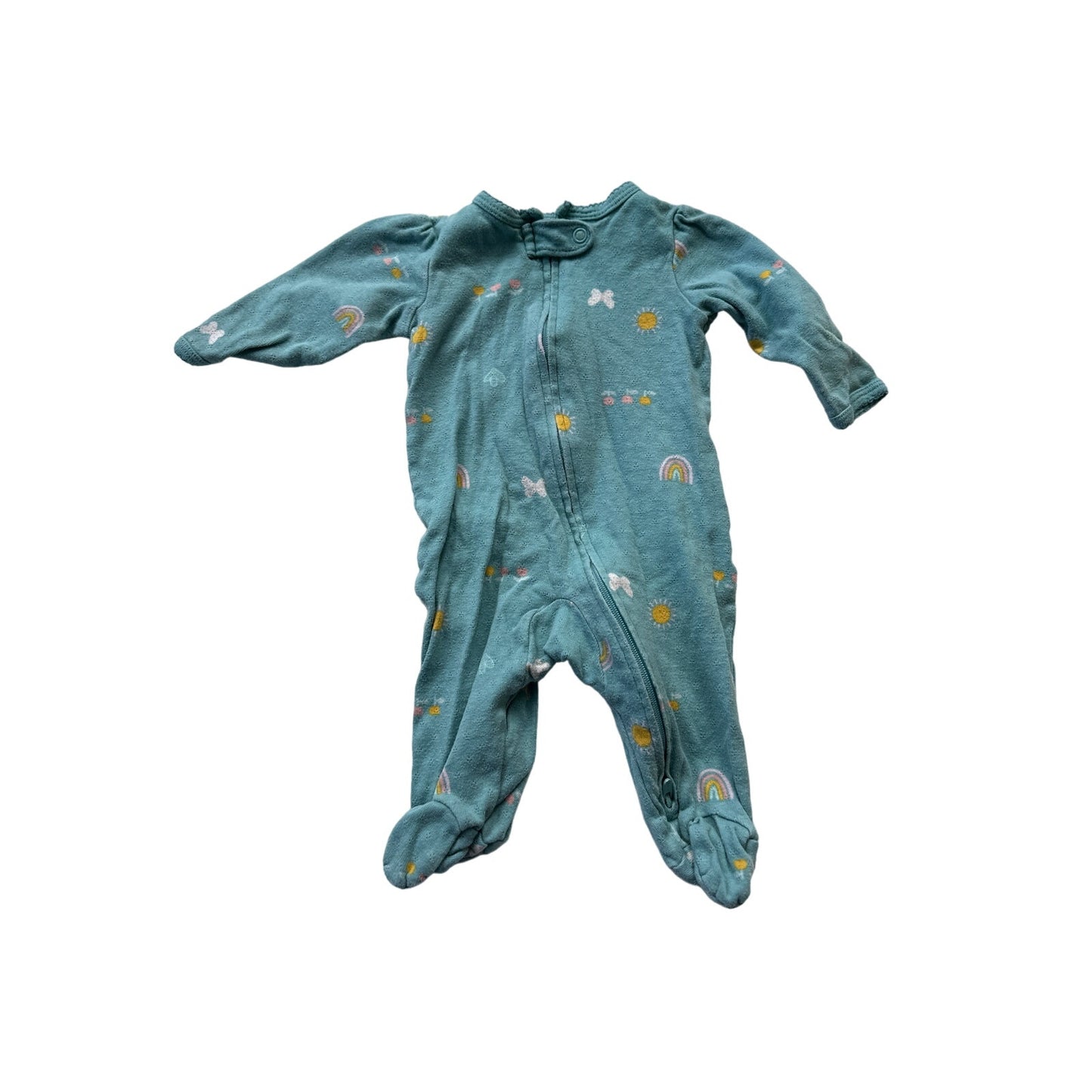 0-3M Baby Blue Rainbow Flowers Sun Butterfly Footie Pajama PJ