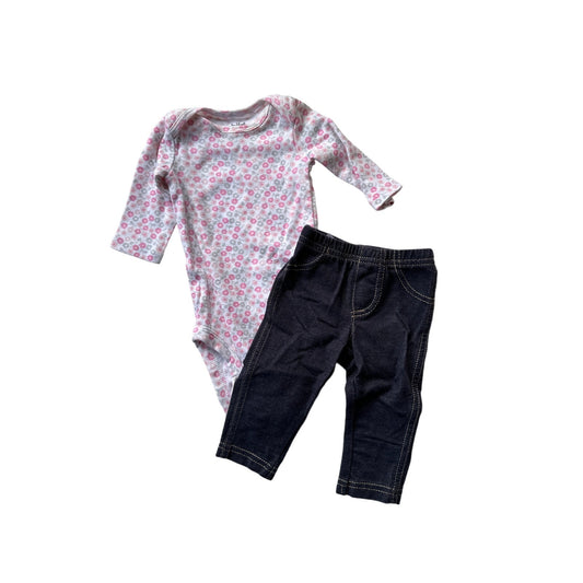 0-3M Pink Floral Outfit Set