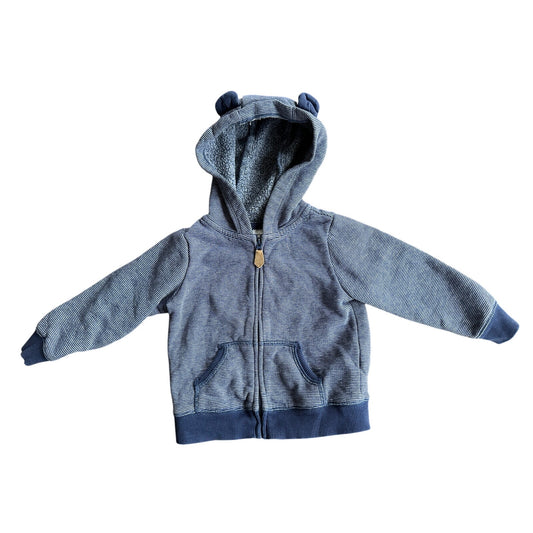 Toddler 18M Blue Striped Bear-Ear Hoodie Jacket
