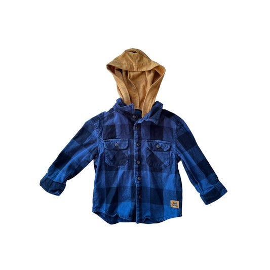 2T Boys Hooded Plaid Flannel Shirt