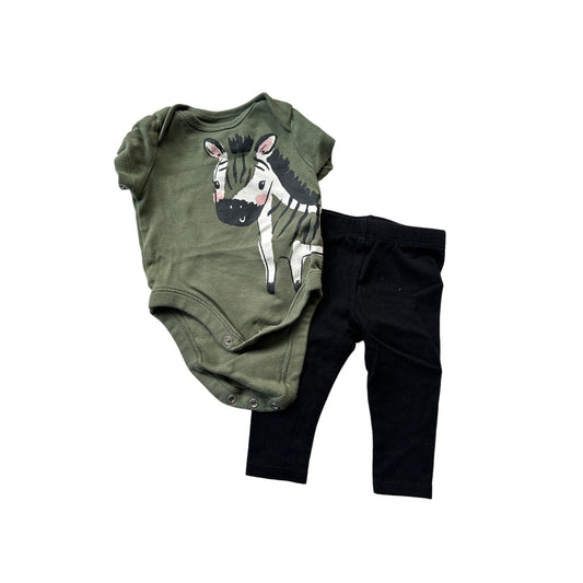 0-3M Green Zebra Outfit Set