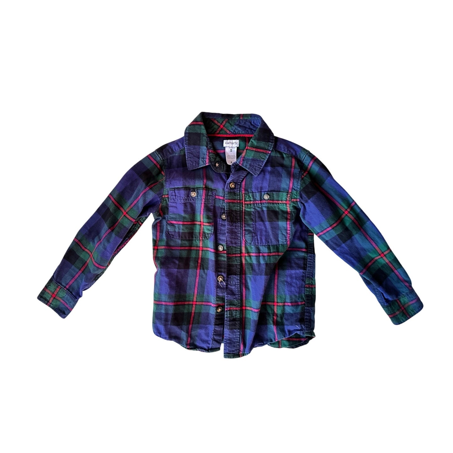 Boys Plaid Flannel Button-up Shirt Kids Sz 5