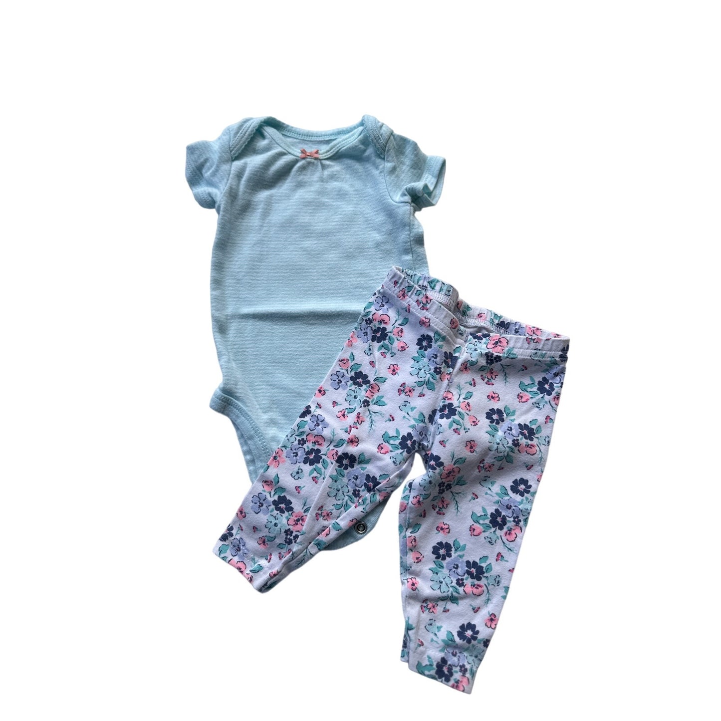 0-3M Baby Blue Floral Outfit Set