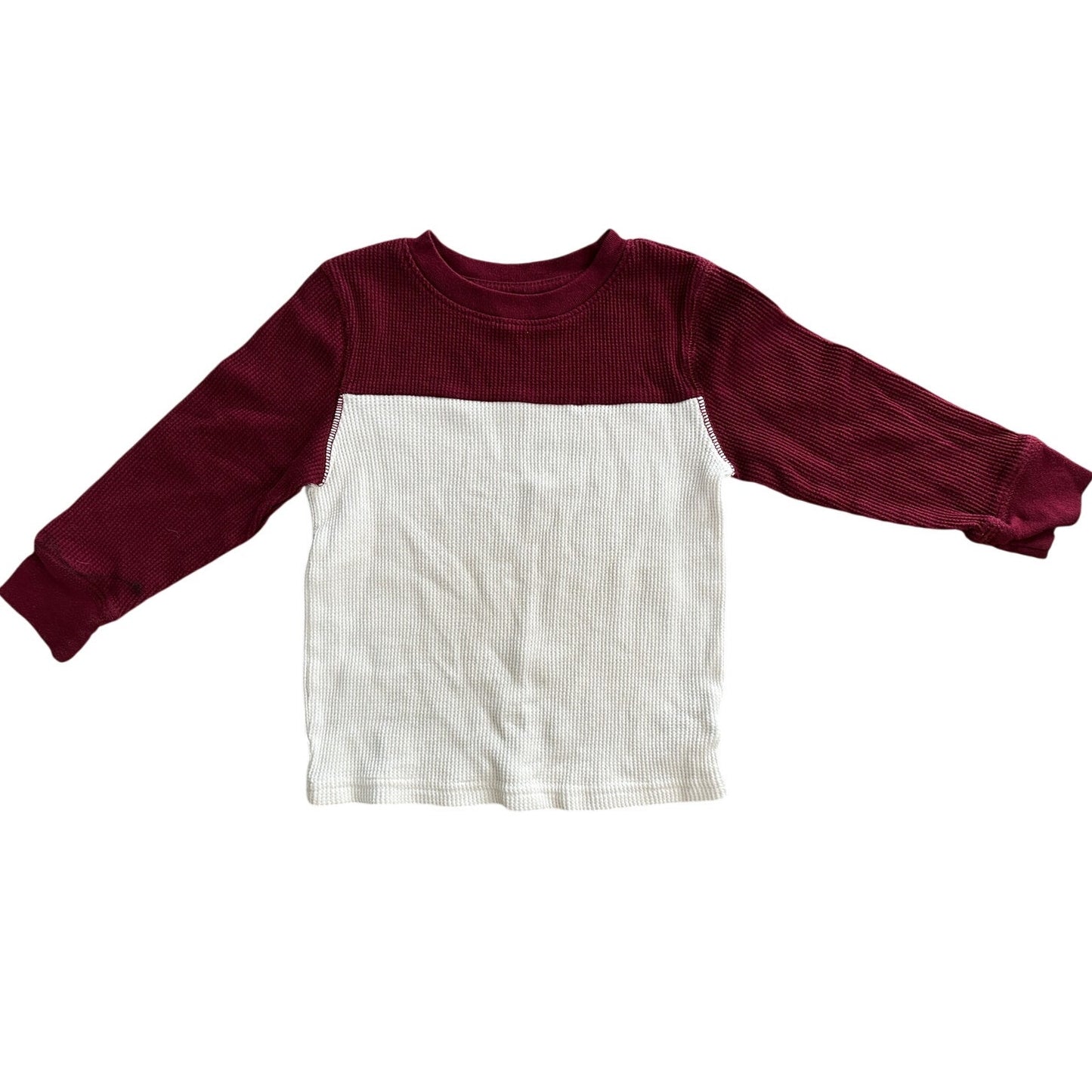 Toddler 2T Burgundy and Cream Waffle Knit Long Sleeve Tee