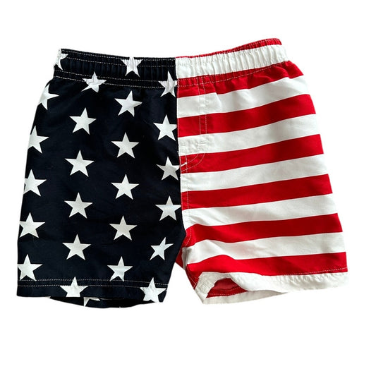 Toddler 24M American Flag Swim Shorts with Stars and Stripes