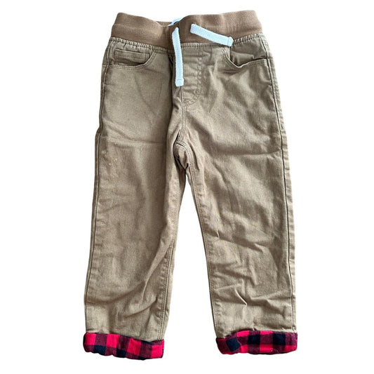 Toddler 2T Tan Pull-On Pants with Buffalo Plaid Cuffs