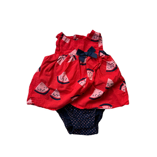 0-3M Baby Red and Blue Watermelon Dress