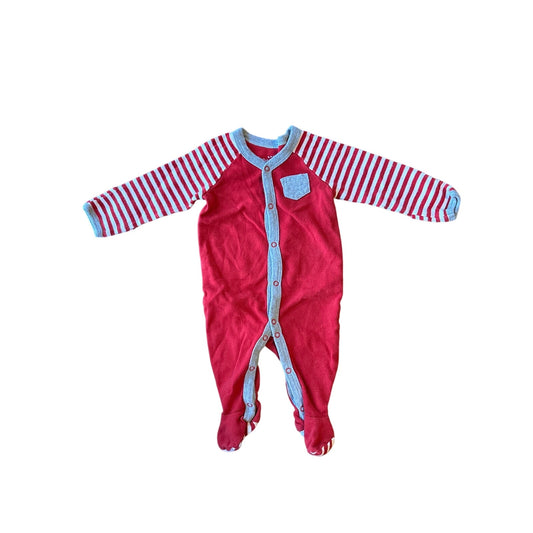 0-3M Baby Red and White Striped Footie Pajama PJ