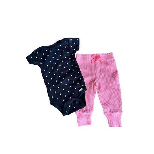 3-6M Baby Black and Pink Polka Dot Outfit Set Laura Ashley & Gerber