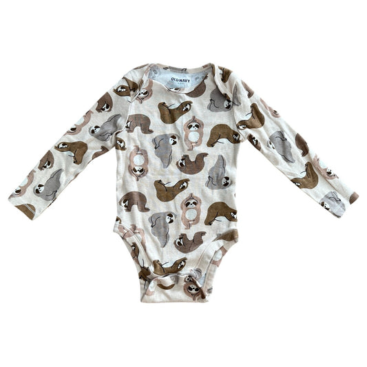 Toddler 18-24M Beige Long Sleeve Onesie with Sloth Print Old Navy