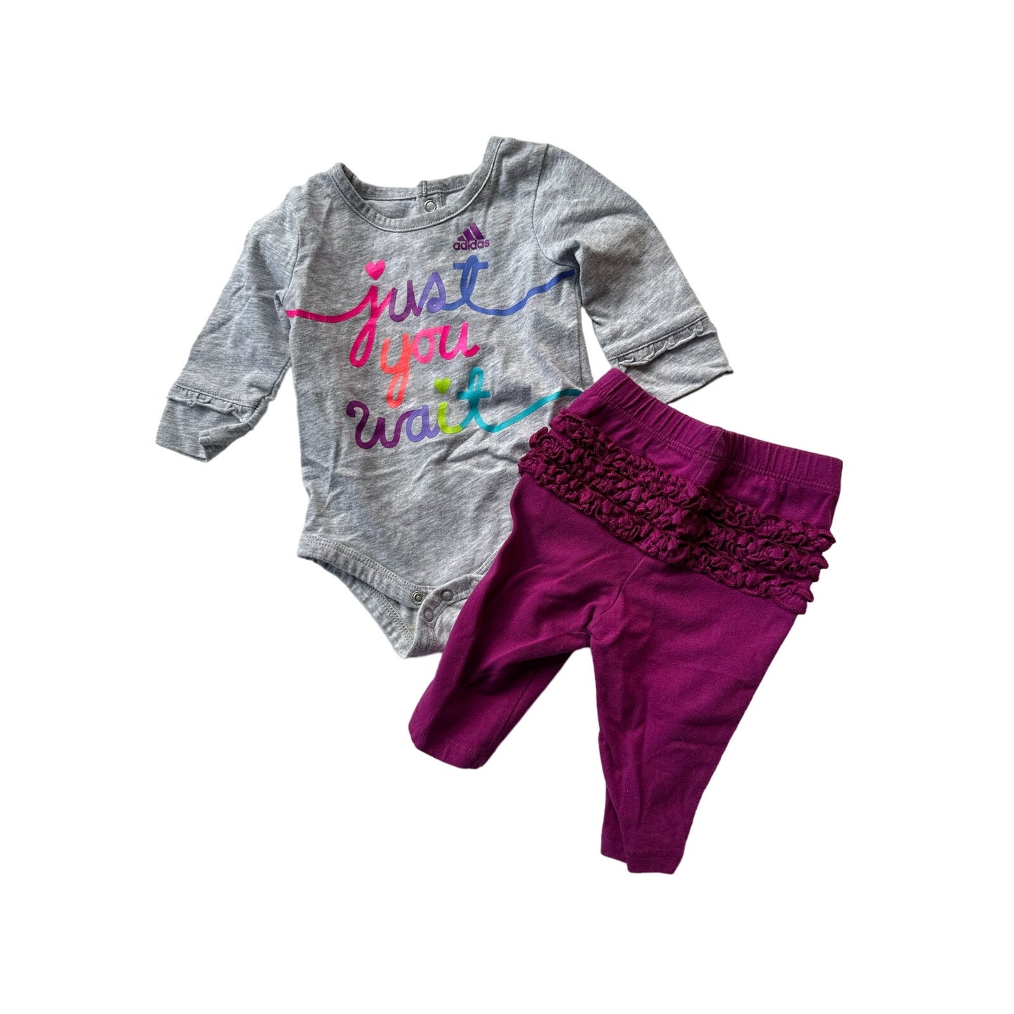 0-3M Colorful "Just you wait" Outfit Set Adidas/Old Navy