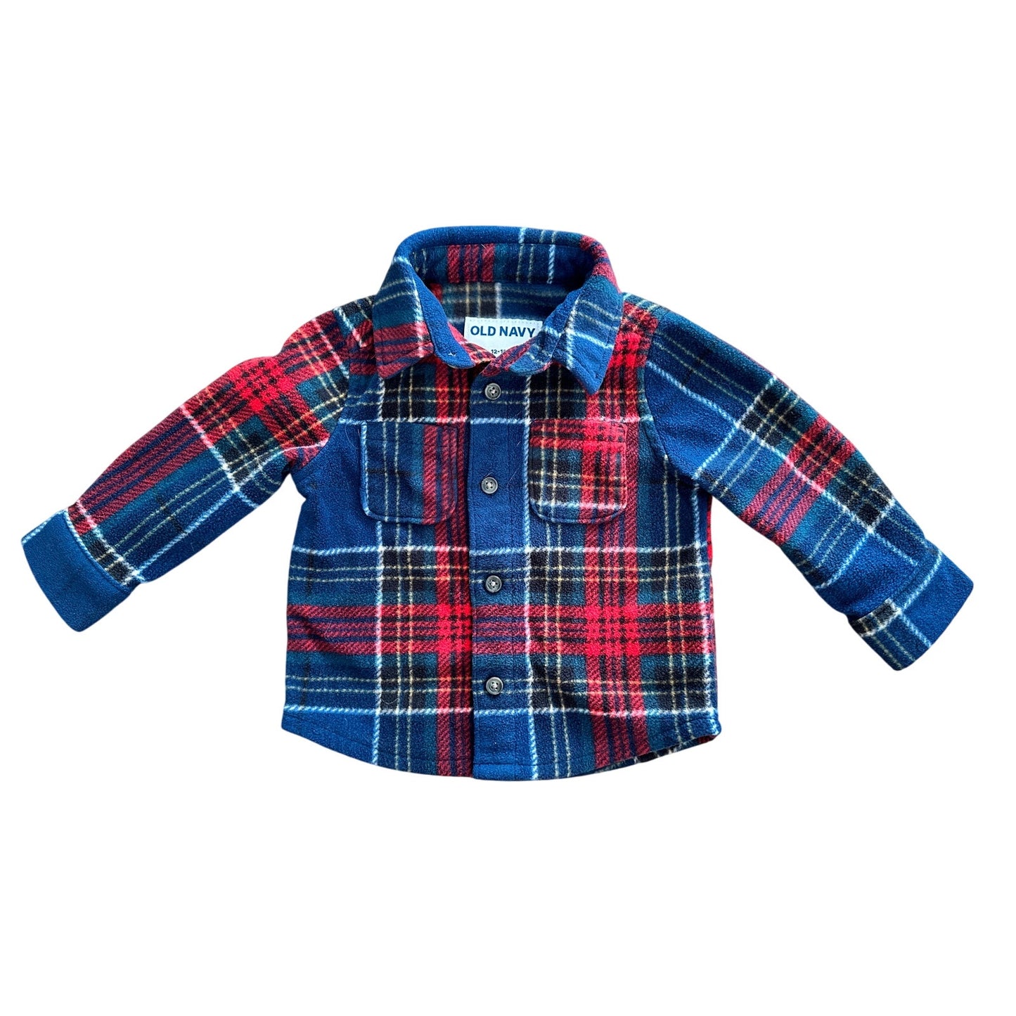 Toddler 12-18M Red and Blue Plaid Button-Up Fleece Top by Old Navy