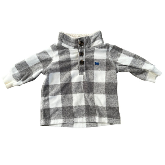 Baby 3M Gray Bear Plaid Sherpa-Lined Button-Up Pullover Sweater