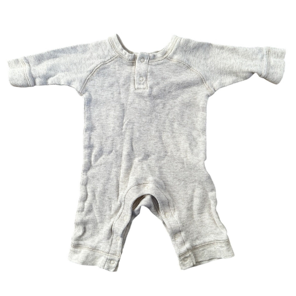 Baby 0-3M Old Navy Gray Waffle Knit Henley Romper with Snap Closures