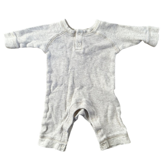 Baby 0-3M Old Navy Gray Waffle Knit Henley Romper with Snap Closures